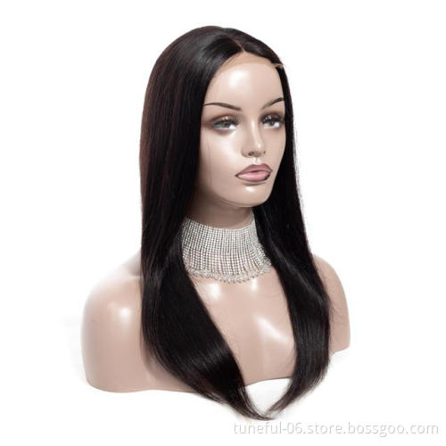 Tuneful 009A 4x4 lace closure wig Pre Plucked Hair Line Brazilian 8 to 24 Inch 100% Soft Black medium brown U Part swiss lace